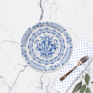 Prato De Papel Inspirado no Delft Blue Branco Holandês