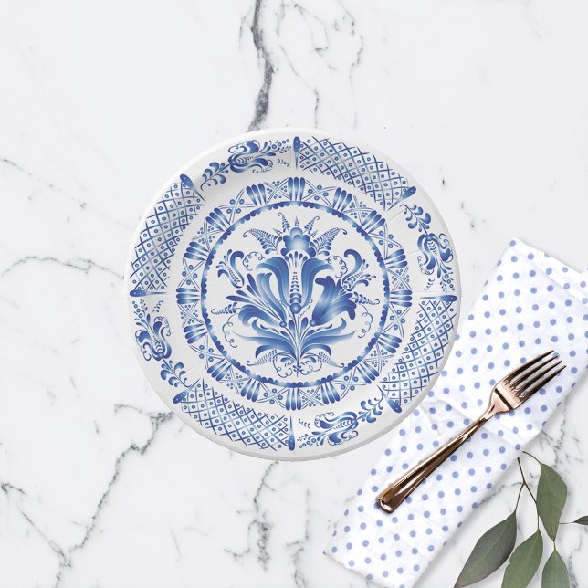 Prato De Papel Inspirado no Delft Blue Branco Holandês (Criador carregado)