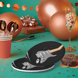 Prato De Papel Instrumento Musical de Violão Elétrico Preto em Gr