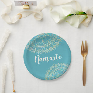 Prato De Papel Instrutor de Meditação Yoga Green Blue Mandala Dou