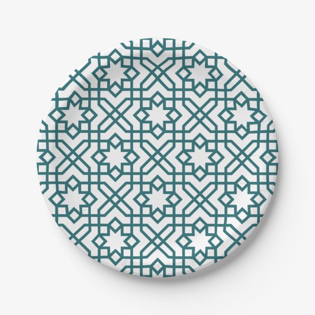 Prato De Papel Intricate geometric pattern with teal interconnect (Frente)