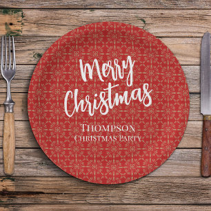 Prato De Papel Inverno Elegante Simples do Natal Vermelho
