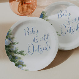 Prato De Papel Inverno Está Frio Lá Fora Arco Azul Baby Shower