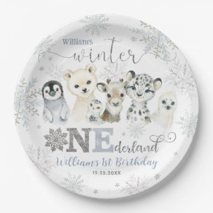 Prato De Papel Inverno Onederland Animais Árticos Neve 1º Anivers