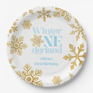 Prato De Papel Inverno Onederland Azul Dourado Floco de Neve 1º A