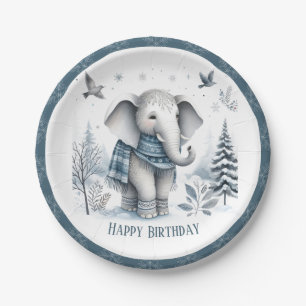 Prato De Papel Inverno Vibes Elephant - Aniversário