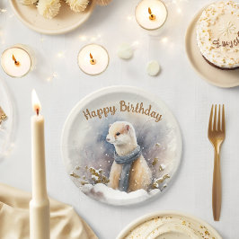 Prato De Papel Inverno Víbos Aquarela Ermine - Festa de aniversár