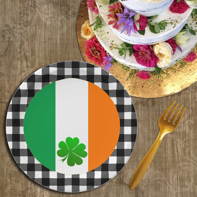 Prato De Papel Irish Flag Plate, Shamrock, xadrez de búfalo, Irla (Criador carregado)