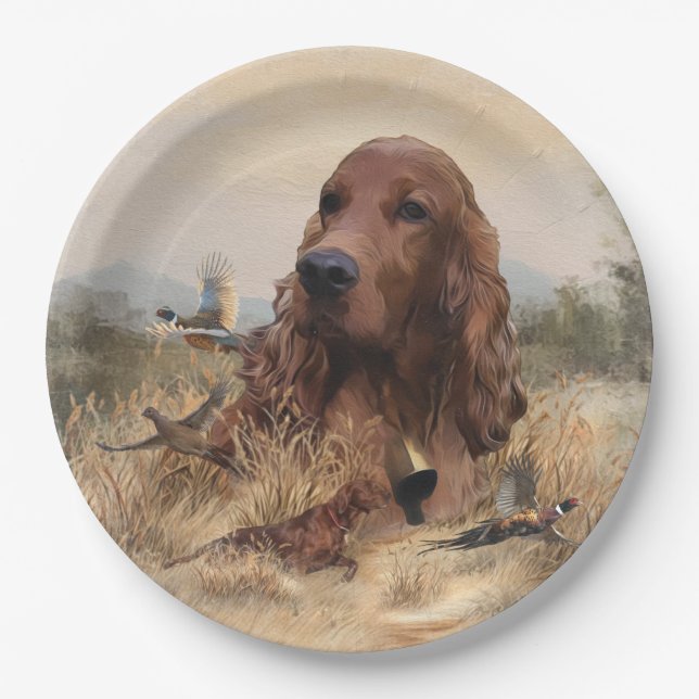 Prato De Papel Irish Setter Hunting Pheasant ,Art (Frente)