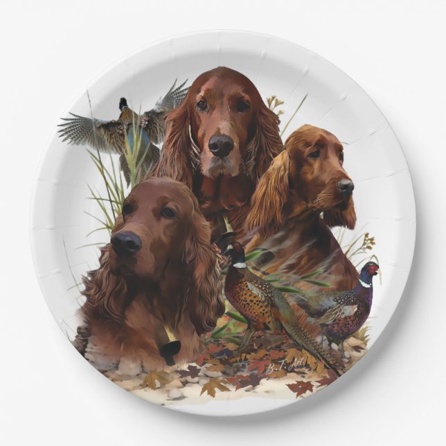 Prato De Papel Irish Setters com Faasants - Caça à Paixão (Frente)