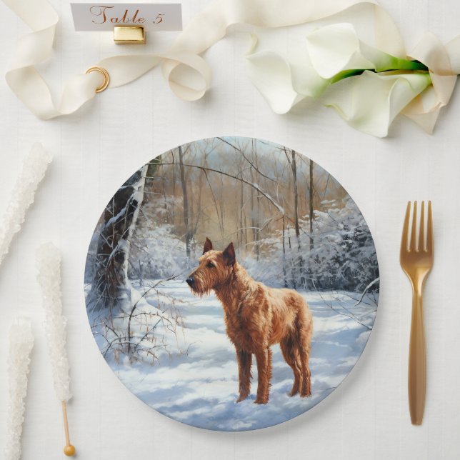 Prato De Papel Irish Terrier Deixe Nevar Natal (Casamento)