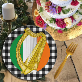 Prato De Papel Irlanda Plate, Harp, xadrez de búfalos e Bandeira