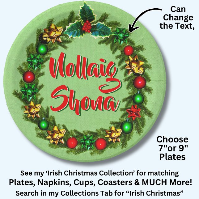 Prato De Papel Irlandês Nollaig Shona Merry Natal 7" (Criador carregado)
