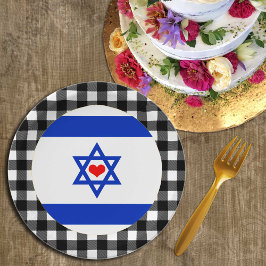 Prato De Papel Israel Plate, Heart, xadrez de búfalos e bandeira 