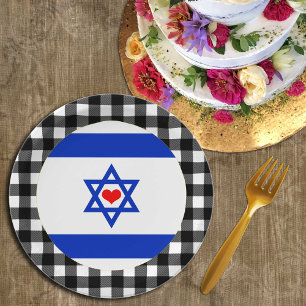 Prato De Papel Israel Plate, Heart, xadrez de búfalos e bandeira