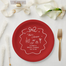Prato De Papel Isso é Amor, Vermelho Personalizado Doodle Branco