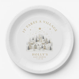 Prato De Papel It Takes a Village Snowy Whimsical Baby Shower