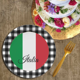 Prato De Papel Itália Plate, xadrez de búfalos e Bandeira Italian
