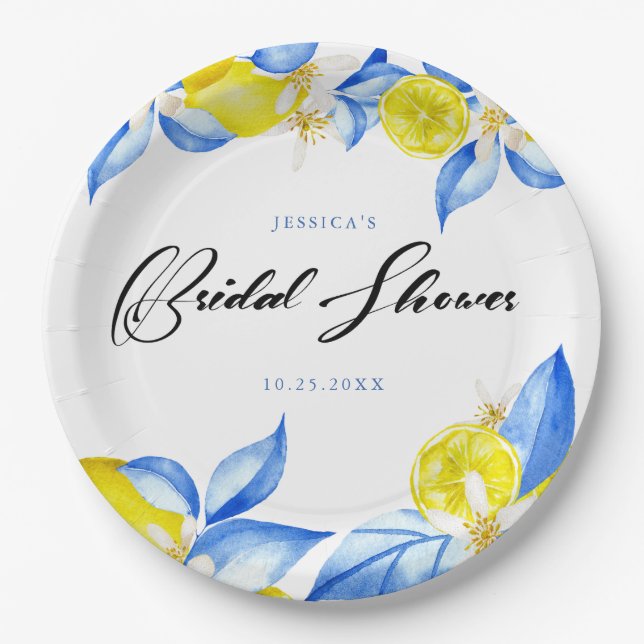 Prato De Papel Italian Lemon Floral Bridal Shower invite (Frente)