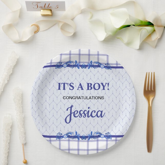 Prato De Papel It's A Boy Elegant Blue Baby Shower (Casamento)