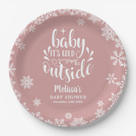 Prato De Papel It's Cold Outside Pink Girl Winter Baby Shower