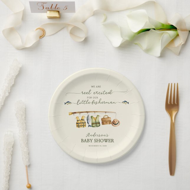 Prato De Papel Ivory Cream Reel Excited Baby Shower (Casamento)