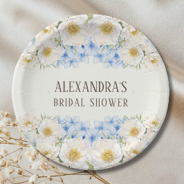 Prato De Papel Ivory Floral Blue Hydrangea Garden Bridal Shower