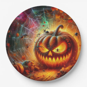 Prato De Papel Jack-o-lanterna e aranhas assustadoras