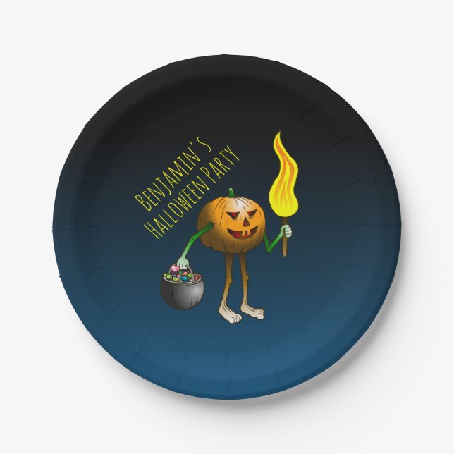 Prato De Papel Jack O'lantern saindo para doces ou travessuras (Frente)