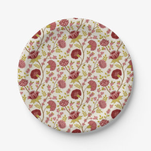 Prato De Papel Jacobean Floral Reds Pinks Dourado Cream