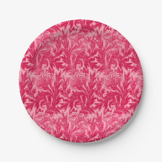 Prato De Papel Jacobean Flower Damask, Fuchsia e Rosas claro (Frente)