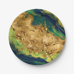 Prato De Papel Jade Green e Bronze Dourado Abstrato