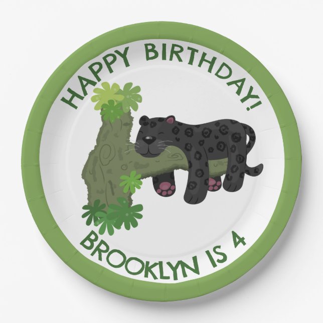 Prato De Papel Jaguar black panther personalizou o aniversário de (Frente)
