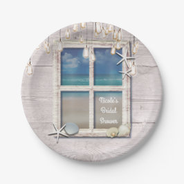 Prato De Papel Janela de Praia Tropical Branco Madeira Elegante C