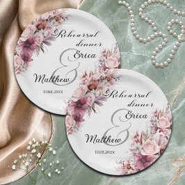 Prato De Papel Jantar de Ensaios Dusty Pink Boho Floral Casamento