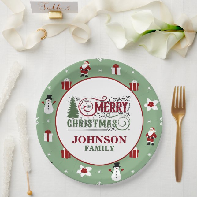 Prato De Papel Jantar de Natal do Papai Noel Verde Menta (Casamento)