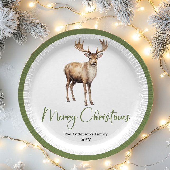 Prato De Papel Jantar Personalizado de Natal em Tons Terrosos e S (Soft Earth Tone Christmas Personalized Dinner Plates)