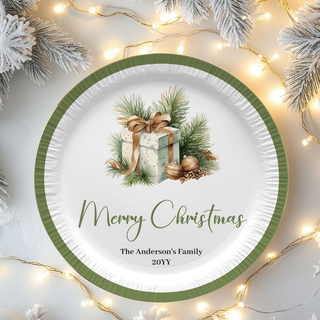 Prato De Papel Jantar Personalizado de Natal Neutro Escandinavo (Scandinavian Neutral Christmas Personalized Dinner Plates)