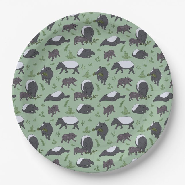 Prato De Papel Janto da família Tapir em Verde (Frente)