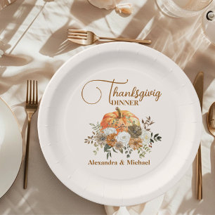 Prato De Papel Janto de Ação de Graças do Autumn Floral Pumpkin