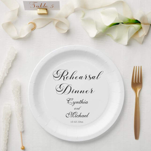 Prato De Papel Janto de Ensaio de Casamento de Script Moderno (Casamento)