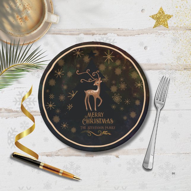 Prato De Papel Janto descartável de Natal feliz e veado de luxo (Luxury Deer & Merry Christmas Disposable Dinner Paper Plates)