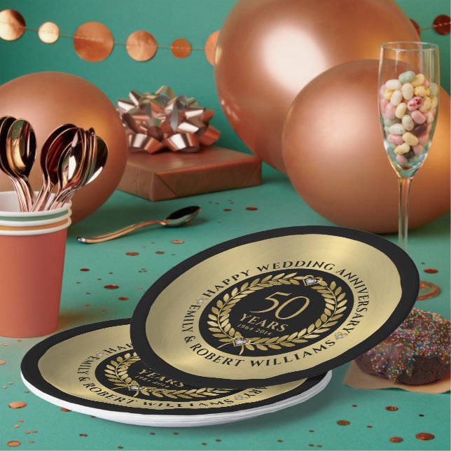 Prato De Papel janto Dourado laurel wreath no 50º aniversário do  (Múltiplo)