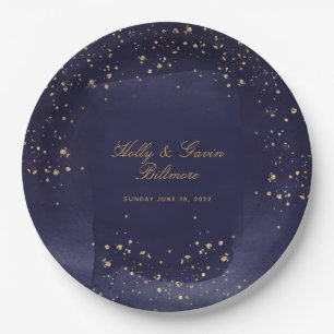 Prato De Papel Janto Sapphire & Dourado Casamento de 9 Polegadas