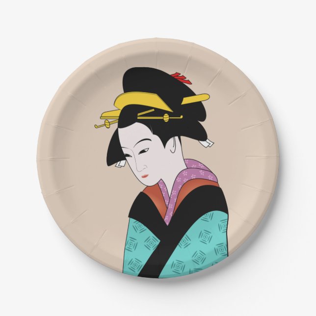 Prato De Papel janto temático japonês com Geisha (Frente)