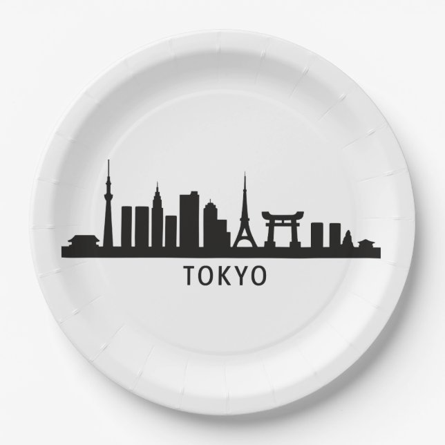 Prato De Papel Japan Cityscape Travel | Tokyo Skyline Silhouette (Frente)