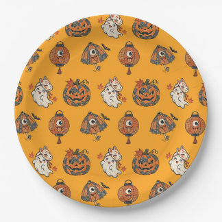 Prato De Papel Japanese Halloween Yokai Pattern Paper Plates