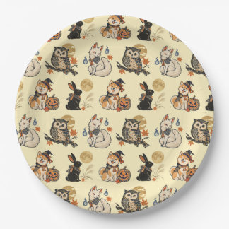 Prato De Papel Japanese Halloween Yokai Pattern Paper Plates