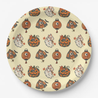 Prato De Papel Japanese Halloween Yokai Pattern Paper Plates