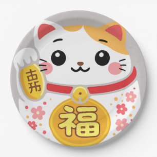 Prato De Papel Japonês Kawaii daruma maneki